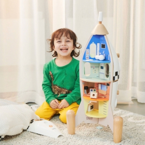 CLASSIC WORLD Drewniana Rakieta Domek dla Dzieci + Figurki